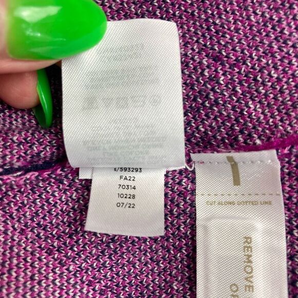 LOFT Argyle Sweater Puff Sleeve Heart Detail 100% Cotton Pullover Purple Pink M - Picture 9 of 9